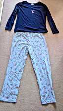 M & S Ladies blue summer weight cotton jersey pyjamas long sleeve & leg (medium)