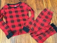 Boys 2 Piece Pajama Set Pants Shirt Buffalo Plaid Red Black Winter 10/12
