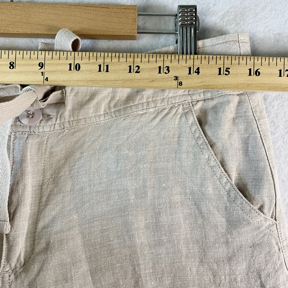 Pantalones Cortos Mujer 100% Lino Talla 8 Beige Euro Verano Viaje Costero Pescador Preppy Foto 3 de 4