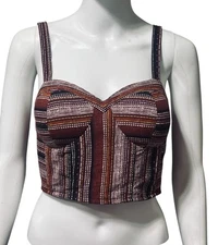 Band of Gypsies Crop Top Tank Women's Small Brown’s & White Striped Bustier Boho