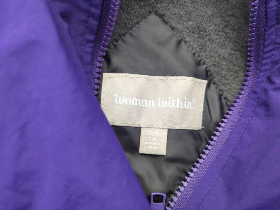 Chaqueta Woman Within para mujer 1X PLUS púrpura abotonada con capucha anorak dos piezas Foto 4 de 4