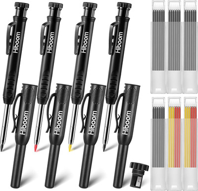 4 Pack Carpenter Pencils with 36 Refills , 2.8 Mm Heavy Duty Woodworking