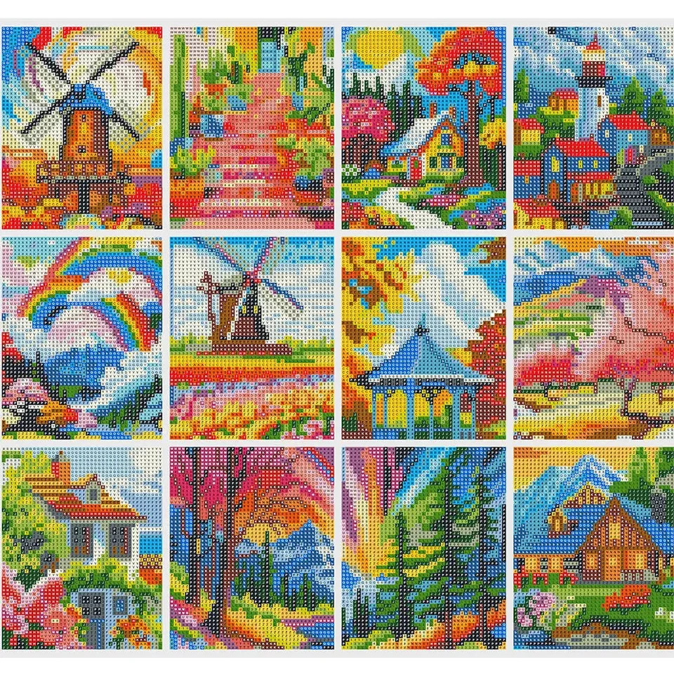 Diamantmalerei Landschaft Windmühle Haus Berg Leuchtturm DIY rund - Bild 2 von 4