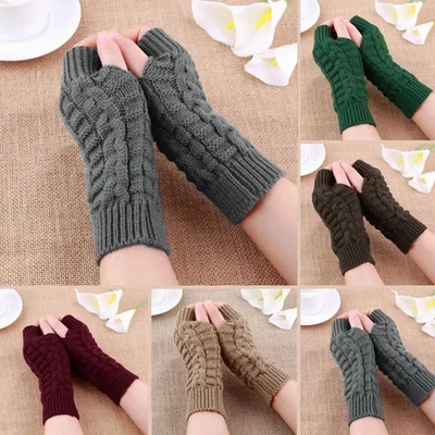Halbfinger Handschuhe Damen Winter Baumwolle Warme Strickfäustlinge - Bild 1 von 4