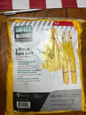 Safety Works Professional 3 Piece Yellow Rain Suit 2XL Jacket Bib Hood New