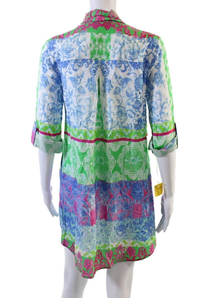 Mini Vestido Camisa Renuar Para Mujer Floral Cuello Abotonado Multicolor Talla S Foto 3 de 4
