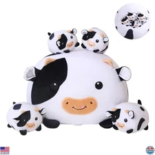 SQEQE 5-in-1 Cow Plush Toy Set - Ultra Soft Dairy Cattle with 4 Baby Cows Inside