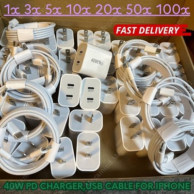 40W PD USB C Fast Charger Cube Type C Cable Lot For iPhone 16 15 14 13 12 11 17