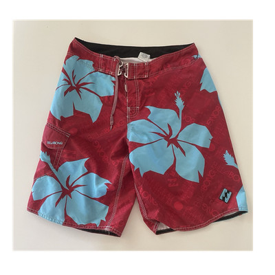 Billabong Men s Board Shorts Red/Blue Floral Tropical Drawstring Size 34 Y2K