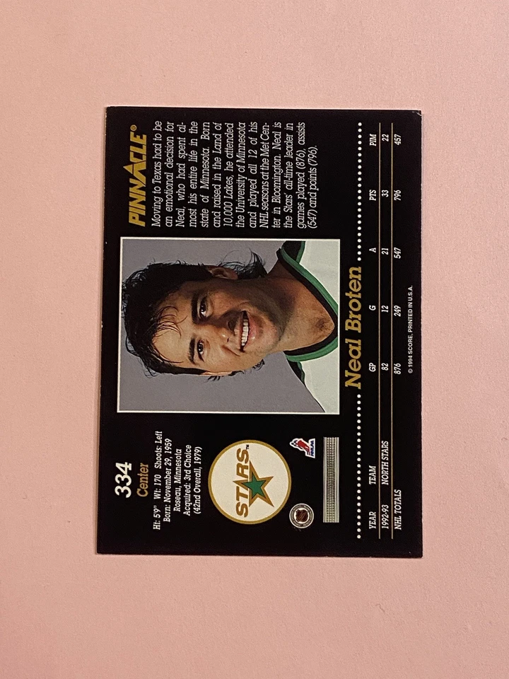 Neal Broten 1993-94 Pinnacle IP Auto Autograph  - Image 3 of 3