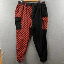 Hot Topic Cargo Pants Women’s Size 2 Red Black Checkered Belted Punk Goth Rave