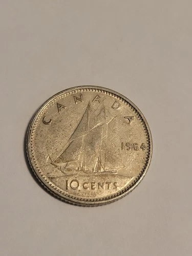 Canada 1964 -  10 Cent Dime Canadian Coin - 80% Silver - ASW 0.06 Oz