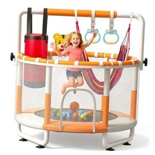 55" Kids Indoor Trampoline with Safety Net, Adjustable White Powder-Coated