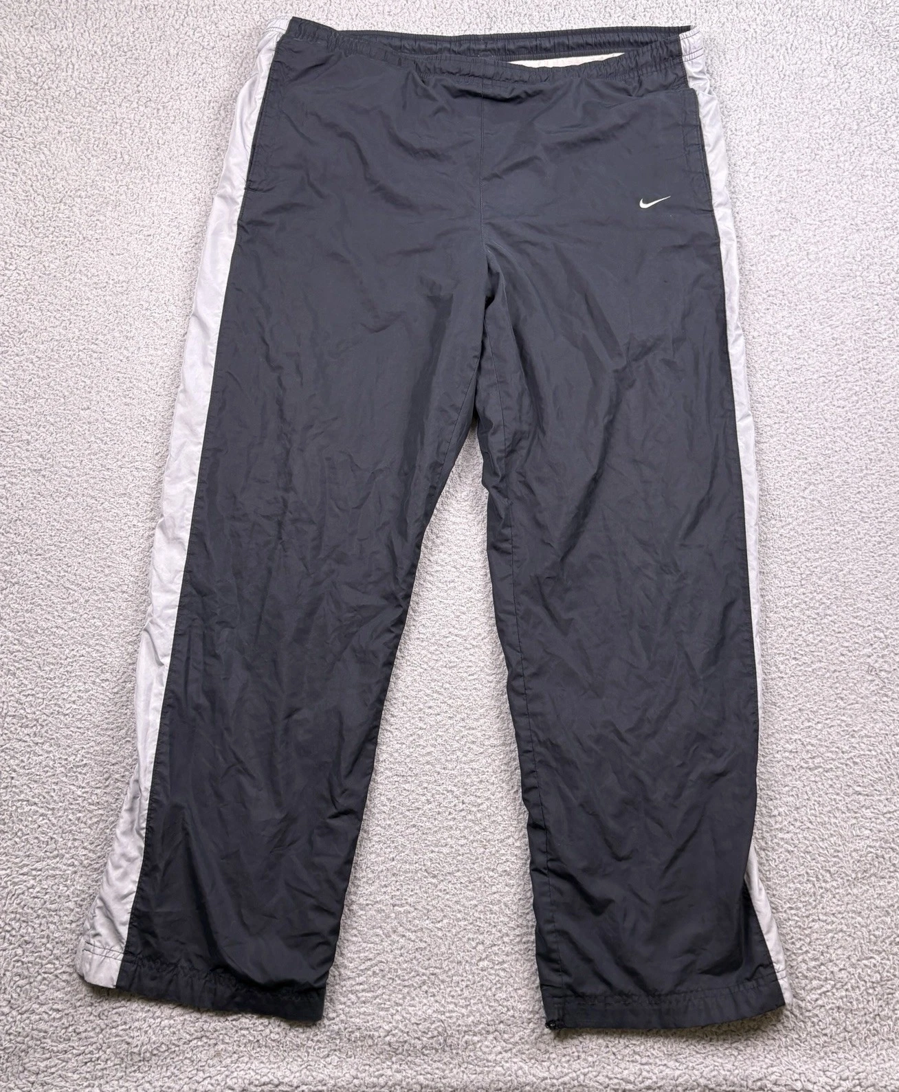 VTG Nike Track Pants Mens Large Black Y2K Lined Pockets Windbreaker Retro