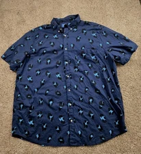 Foundry Shirt Mens 3XLT Blue Short Sleeve Abstract Print Button Up Stretch