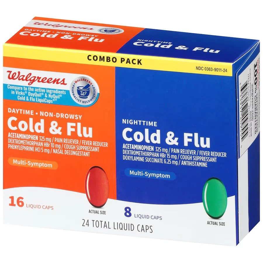 Walgreens Daytime & Nighttime Severe Cold & Flu Liquid Caplets 16/8 (24 Total) - Image 3 of 4