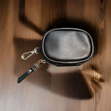 Steve Madden Earbud Case Vegan Leather Accessory Pouch Keychain Clip Black