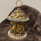 VTG Meyda Tiffany Victorian Art Glass Gothic Floral Tea Light Lantern See Descri