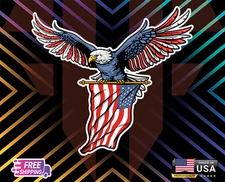 Bald Eagle Caring Our Flag USBumper, Wall,Etc Sticker Vinyl Decal 5" FreeSticker