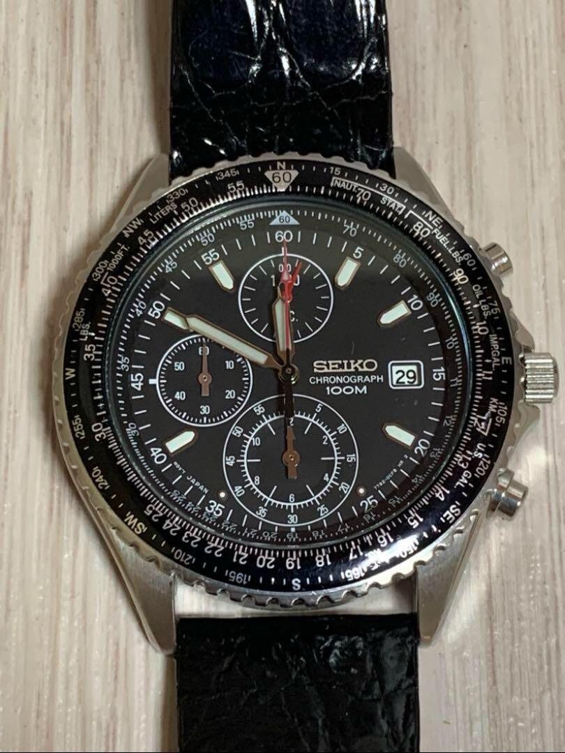Seiko Flightmaster Pilot 7T92-0CF0 Quartz Chronograph Black Dial