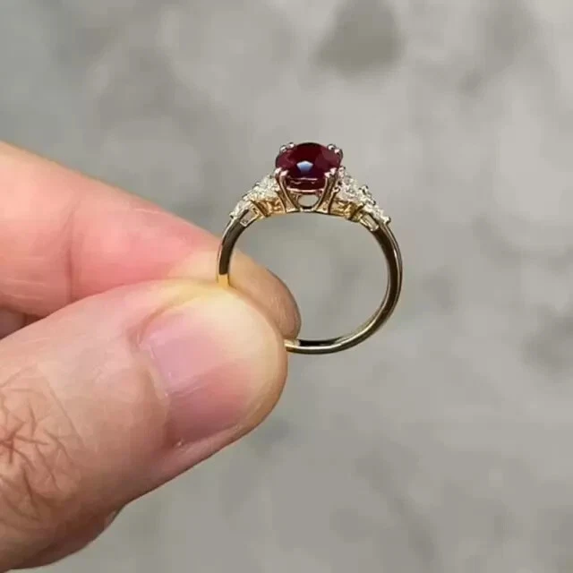 2Ct Oval Cut Lab Created Red Ruby Solitaire Women's Ring 14K Yellow Gold Plated - Image 3 of 4
