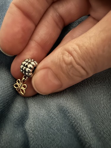 Genuine Pandora 14ct Gold & Silver Butterfly Dangle Clip Charm 790892 Rare - Picture 3 of 5