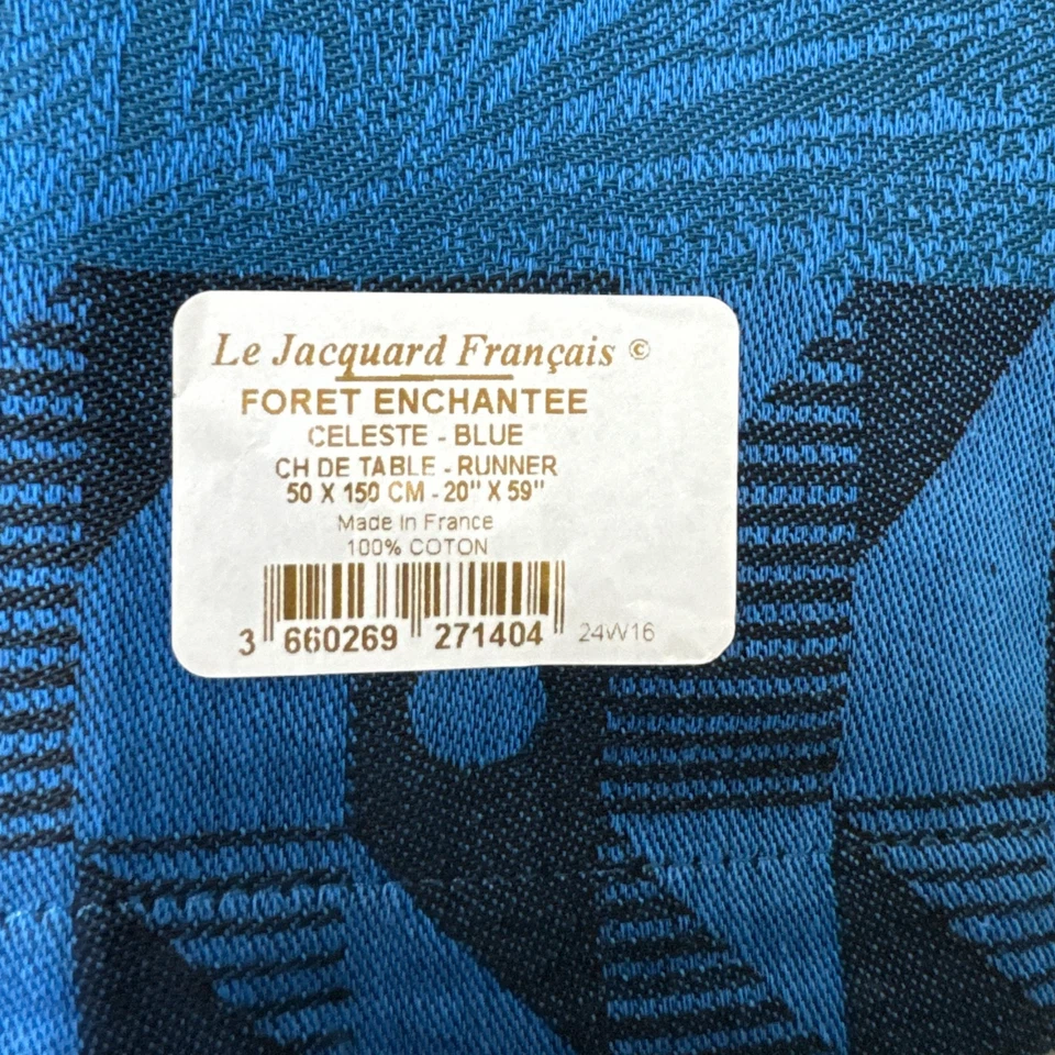 Le Jacquard Francais Runner Forest Enchantee Celeste Blue Cotton 20 X 59 NWT - Image 2 of 4
