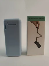 Reusable Silicone Stainless Collapsible Straw With Carrying Case Blue