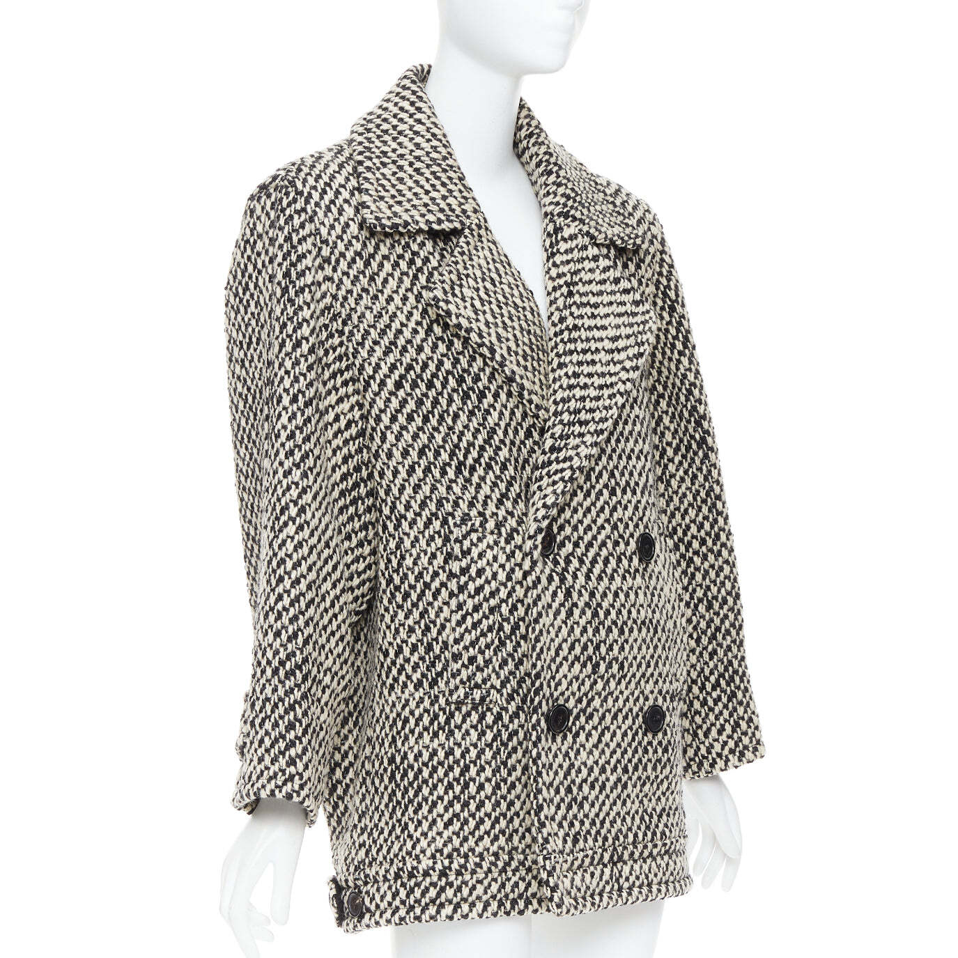Cappotto oversize SAINT LAURENT 2022 Runway grigio tweed power spalla FR42 XL