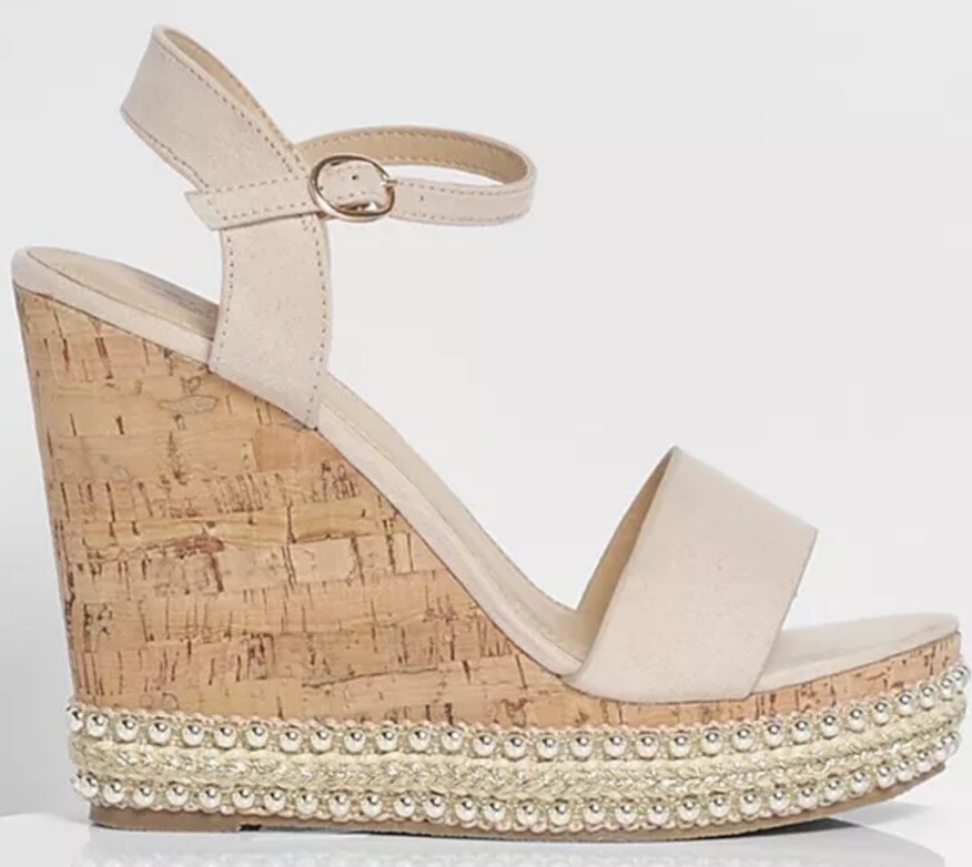 Peep Toe Boohoo White Wedges Boohoo Part Studded Cork Wedges Size