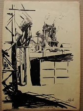 Ukrainian Soviet Painting industria Soc realism manufactory steel 1950s