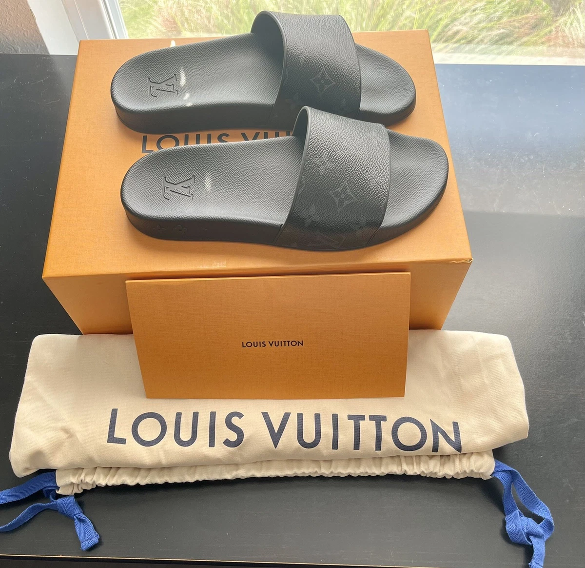 LOUIS VUITTON LV WATERFRONT MULE SLIDES MONOGRAM ECLIPSE Size Men UK 6