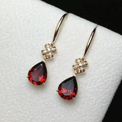 2Ct Pear Cut Simulated Garnet Drop Dangle Earrings 14k Yellow Gold Plated