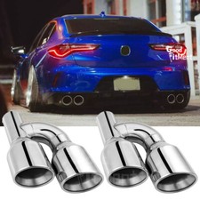 2x 2.5" In 4" Out Dual Wall Exhaust Tips Stainless Slant Cut For Acura TLX 15-25