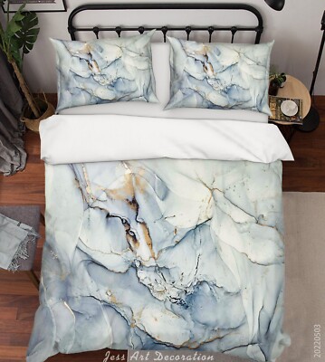 3D Blue Gold Texture Marble Quilt Cover Set Bedding Sets Pillowcases Queen 5
