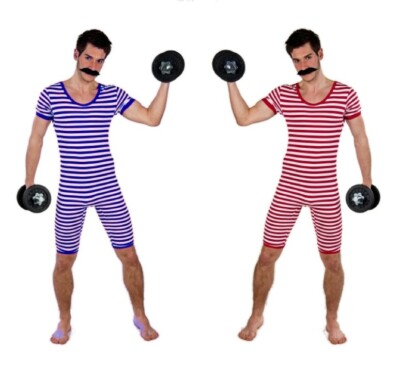 Ringel-Badeanzug Retro Historisch Herr 20er blau rot weiß gestreift S M L XL XXL