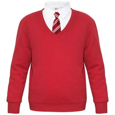 Girls Boys Red Scouts School Uniform Single Pack V Neck Jumper Sweatshirt