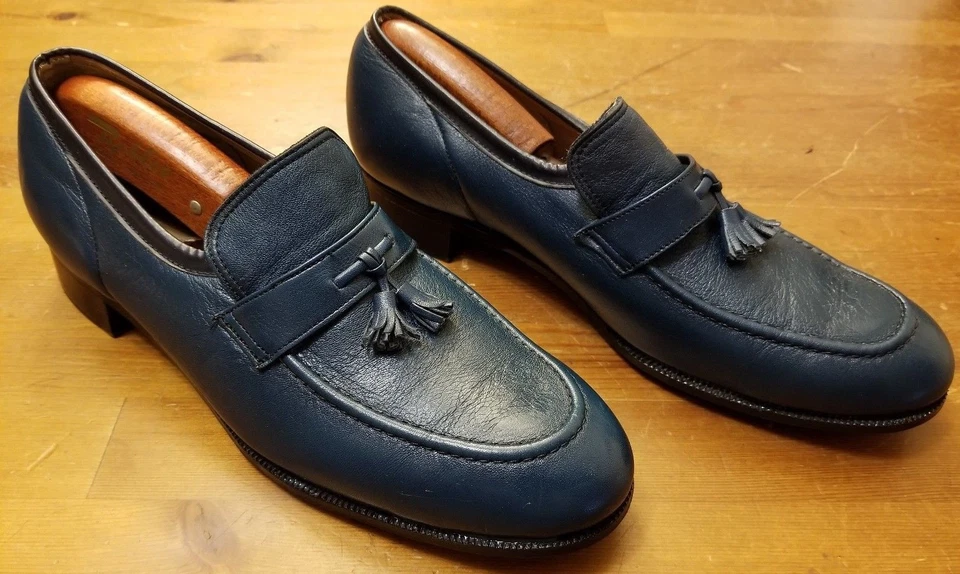 Mocasines De Colección, Huesos Perezosos, Cuero, Azul Índigo, Borlas (Talla 8.5C) Foto 2 de 4