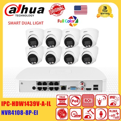 Dahua 4MP Dual Light Full-Color+IR 16MP 8CH 8POE NVR Security Camera System Lot