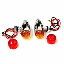 NEW PAIR OF EMGO CHROME AMBER ORANGE RED LED BULLET TURN SIGNAL LIGHTS 12V