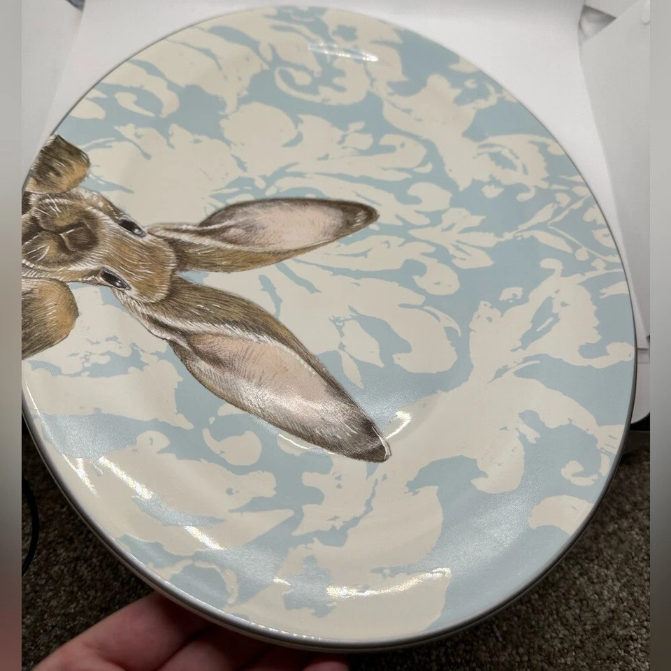 WILLIAMS-SONOMA Damask Easter Bunny 18" Oval Serving Platter EUC! Discontinued! - Image 4 of 4