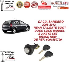 TAILGATE LOCK FOR DACIA SANDERO 08-12 REAR BOOT TRUNK DOOR  BARREL & 2 KEYS SET 