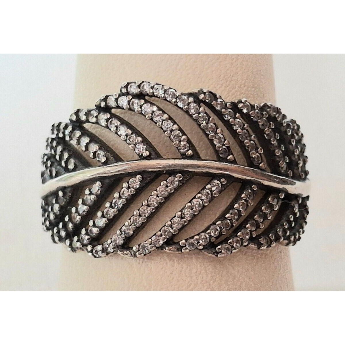 Pandora 925 Sterling Silver And Colorless Gems Fern Design Ring Size  Sky