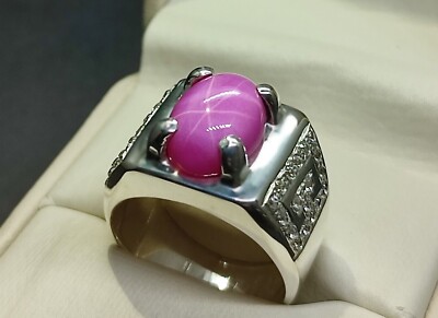 Natürlicher 7,5 Karat Rubin Stern Herren Ring Sterlingsilber 925 Handarbeit Stern Roby Ring