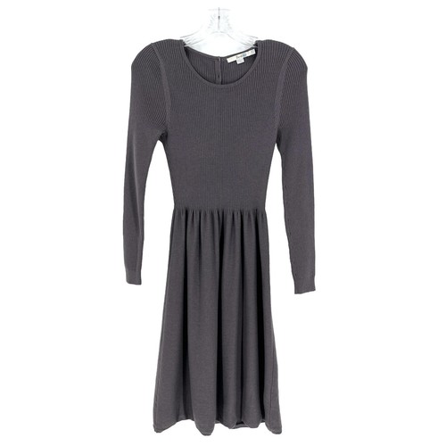 Boden geripptes Pulloverkleid Damen US 4R Rückenknöpfe Wollmischung lila taupe