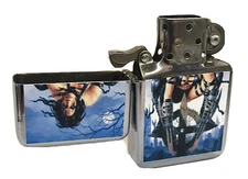 Sexy Gothic Warrior Woman Flip Top Chrome Oil Lighter Wind Resistant Flame