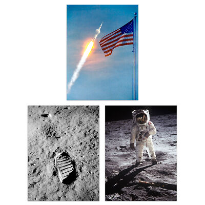 NASA Raumschiff Apollo 11 Mondlandung Astronaut Bootprint Poster 3er-Pack 18 x 24 Zoll
