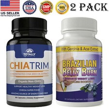 Chia Trim Seed Oil Pills Brazilian Belly Burn Weight Loss Fat Burner Caps 2 Pack