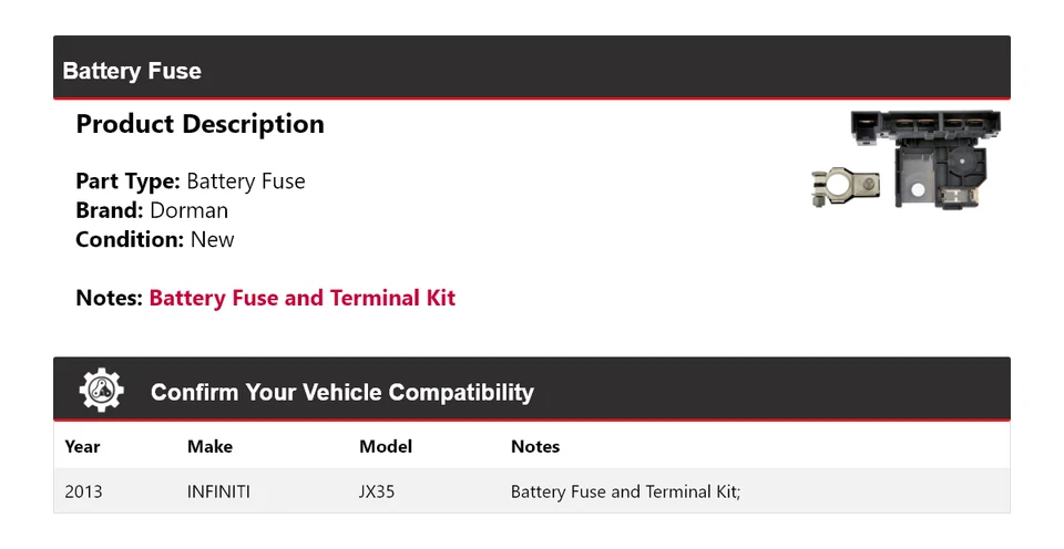 For 2013 INFINITI JX35 Dorman Battery Fuse - Image 2 of 4
