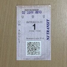 NJ Transit Newark Light Rail: One Way Adult Ticket - NJ Transit Collectables.